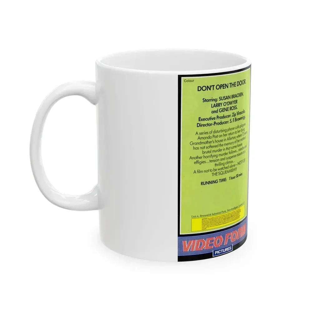 DONT OPEN THE DOOR VIDEO FORM PICTURES (VHS COVER) - White Coffee Mug - Go Mug Yourself