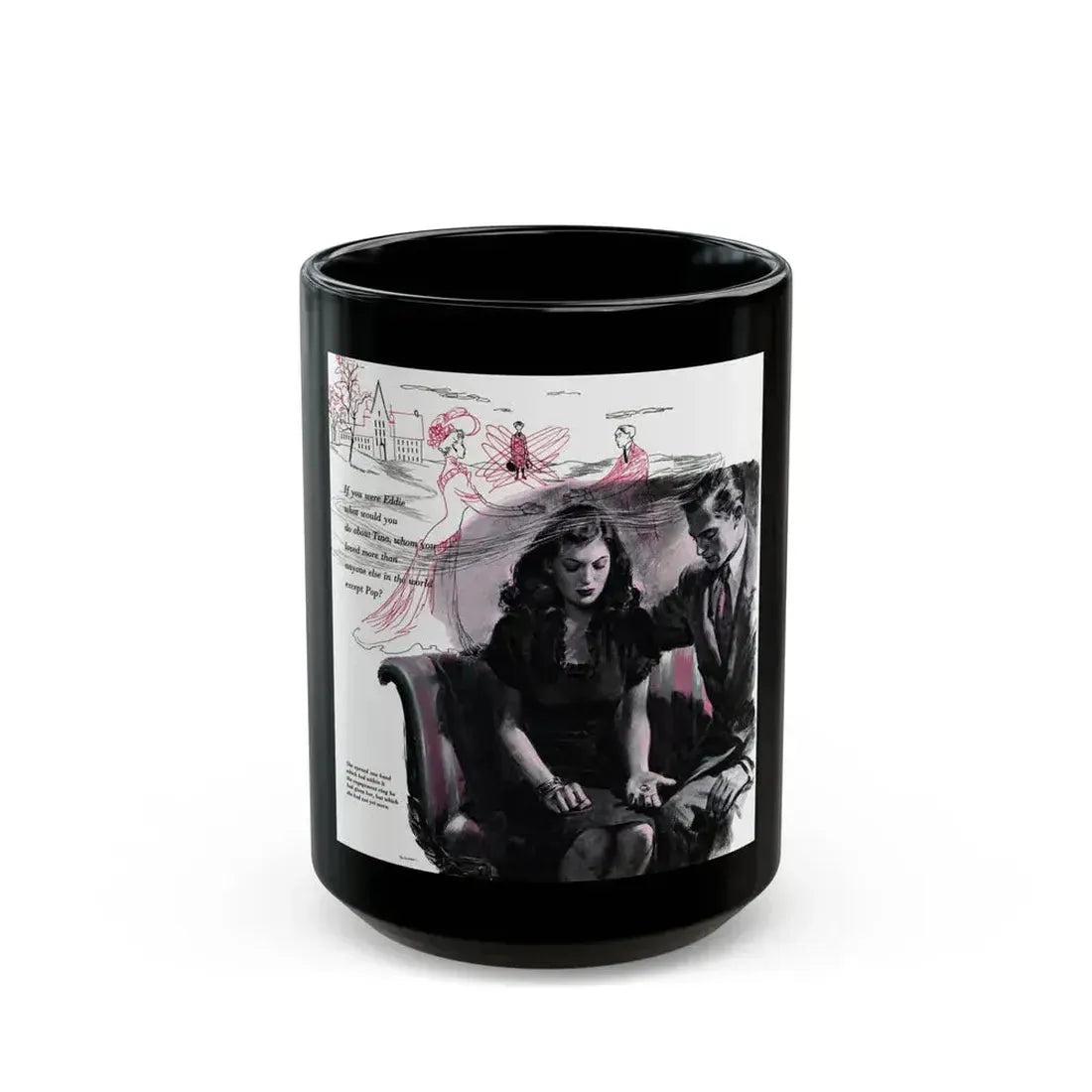 Double Engagement, Woman's Day, January 1947 - Black Coffee Mug 15oz - Go Mug Yourself