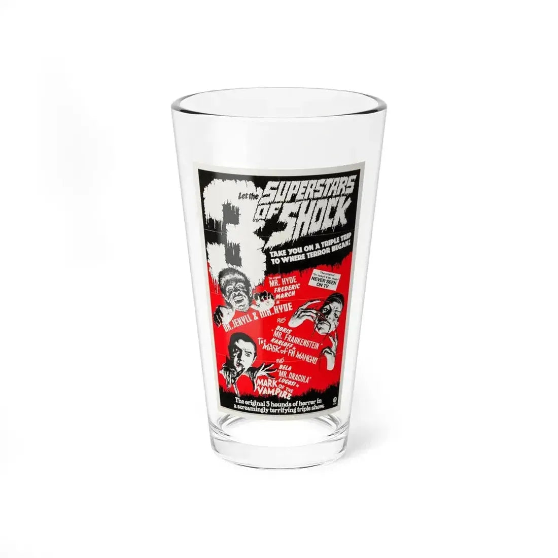DR. JEKYLL AND MR. HYDE + THE MASK OF FU MANCHU + MARK OF THE VAMPIRE 1931 Movie Poster - Pint Glass 16oz 16oz - Go Mug Yourself