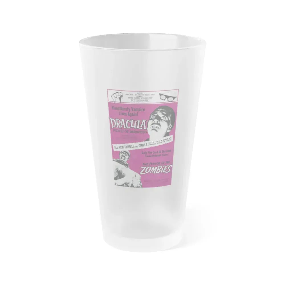 DRACULA PRINCE OF DARKNESS + THE PLAGUE OF THE ZOMBIES 1966 Movie Poster - Frosted Pint Glass 16oz 16oz Frosted - Go Mug Yourself