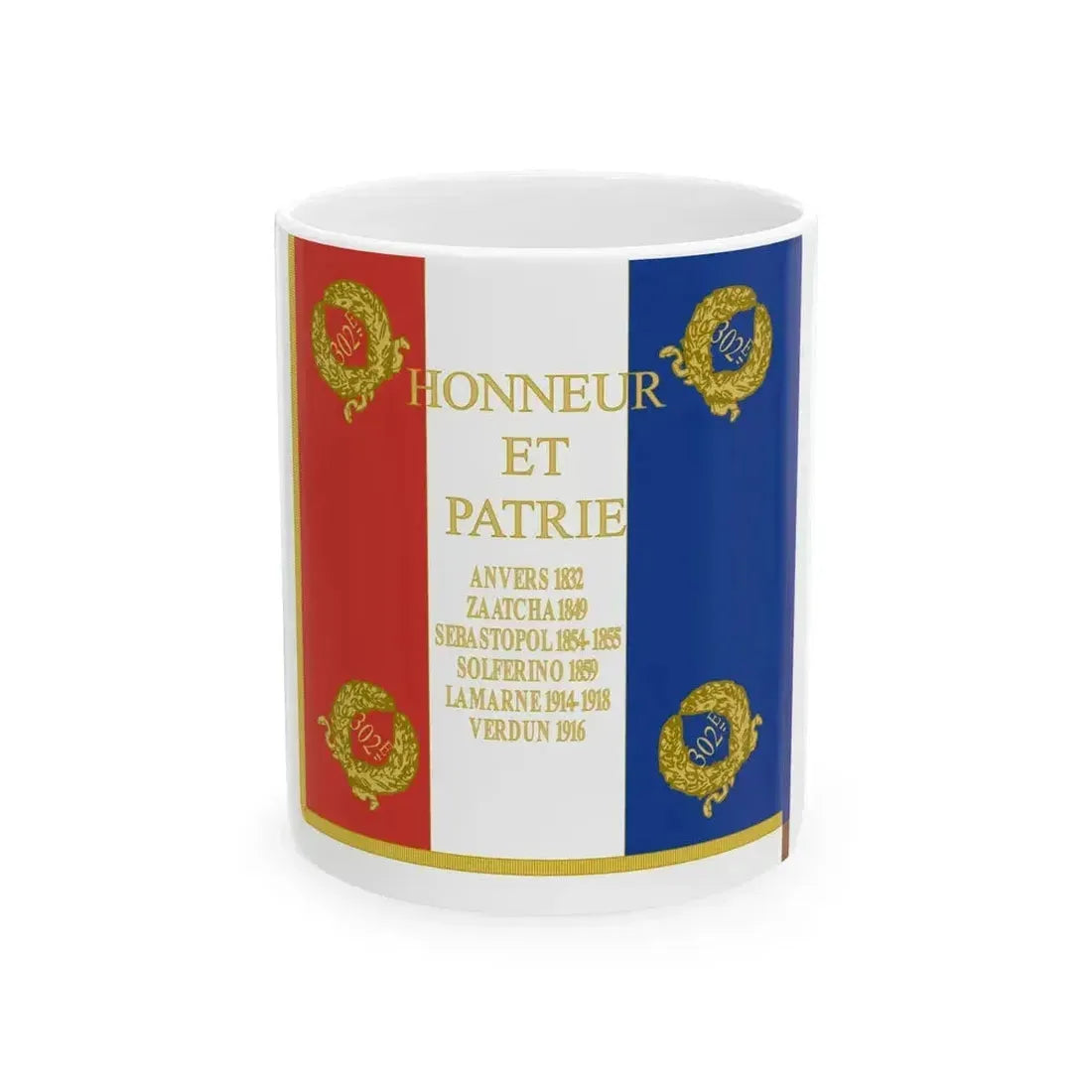 Drapeau 302e regiment dartillerie (France) White Coffee Mug 11oz - Go Mug Yourself