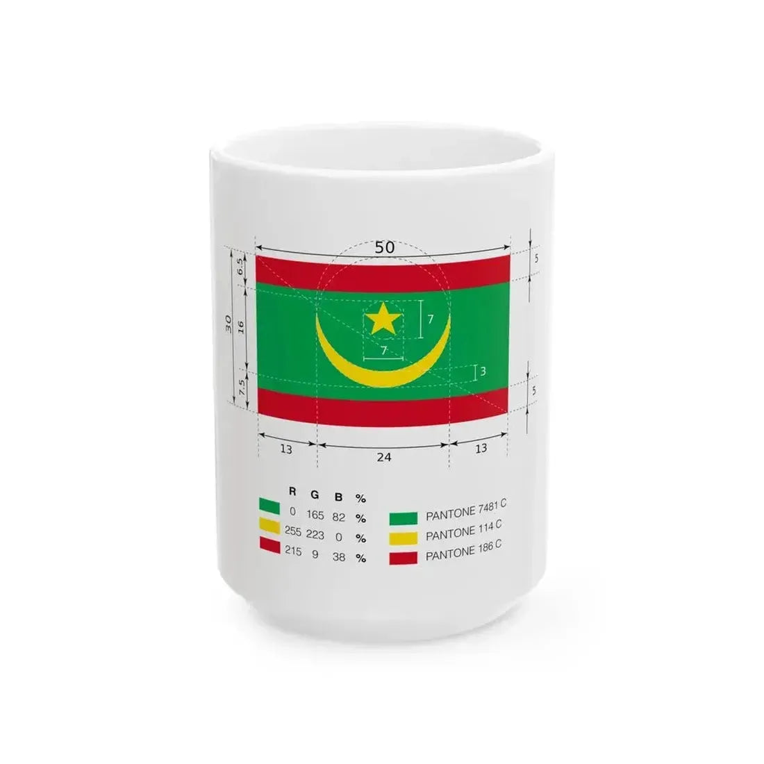Drapeau Mauritanie Dimensions (Mauritania) White Coffee Mug 15oz - Go Mug Yourself