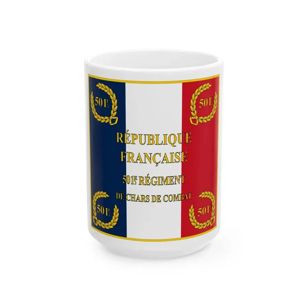Drapeau Regiment Moderne 501e RCC Avers (France) White Coffee Mug 15oz - Go Mug Yourself
