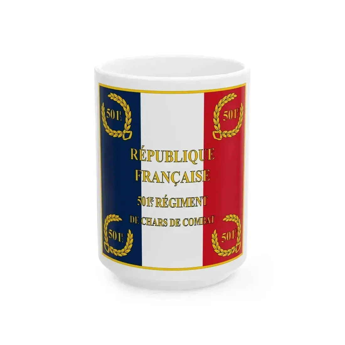 Drapeau Regiment Moderne 501e RCC Avers (France) White Coffee Mug 15oz - Go Mug Yourself