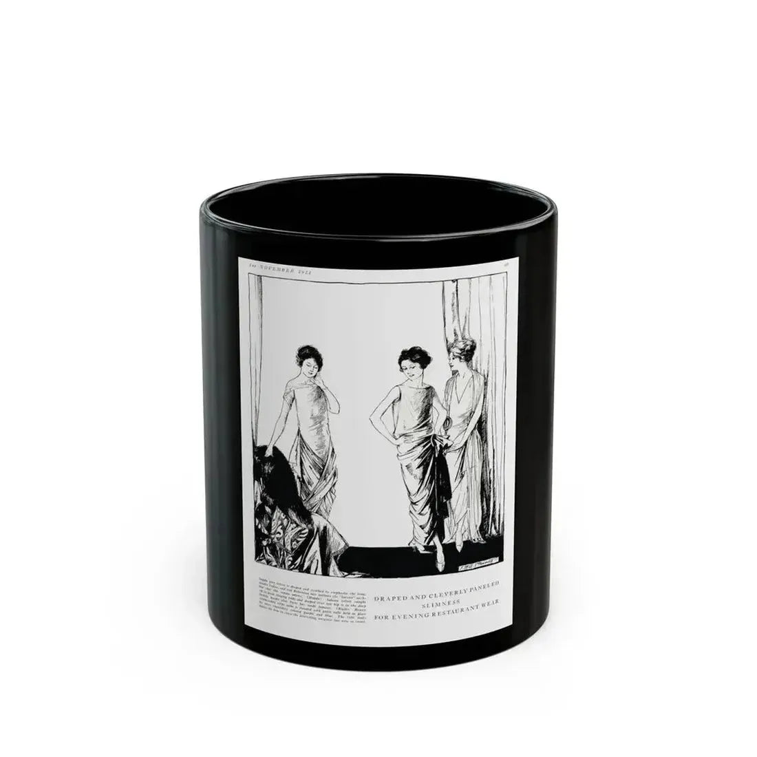 Draped and Cleverly Paneled ..., Harper's Bazaar, November 1921 - Black Coffee Mug 11oz - Go Mug Yourself