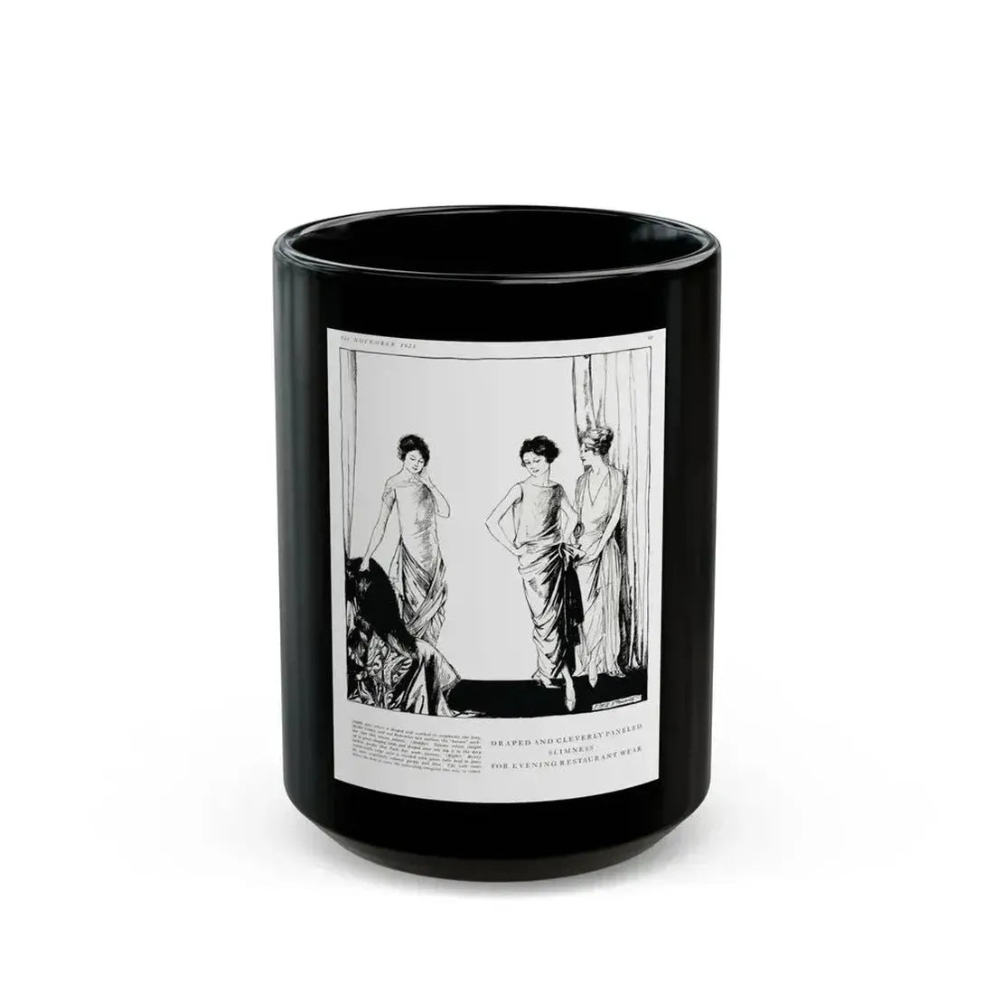 Draped and Cleverly Paneled ..., Harper's Bazaar, November 1921 - Black Coffee Mug 15oz - Go Mug Yourself