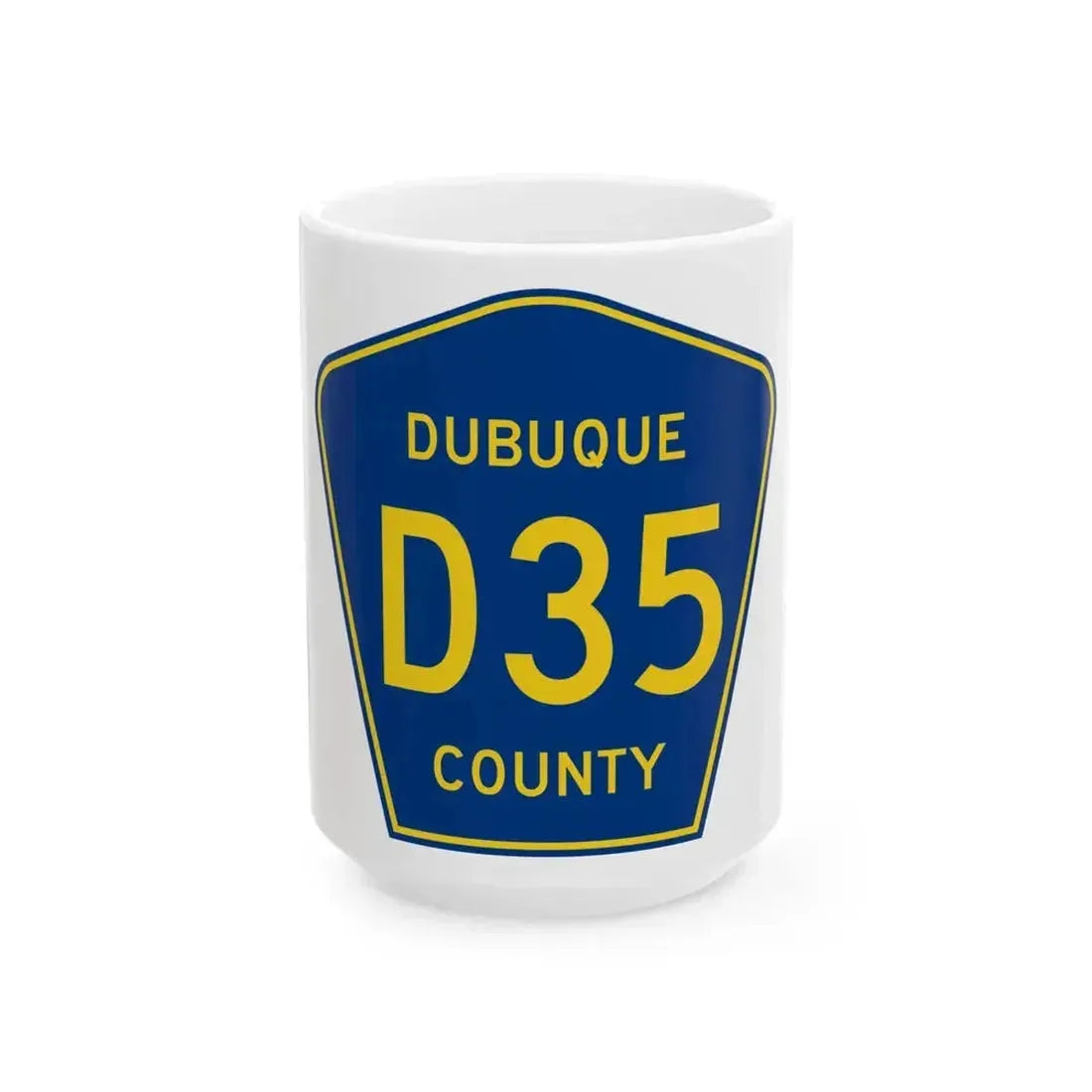 Dubuque County Route D35 IA (Iowa) (Road Sign) White Coffee Mug 15oz - Go Mug Yourself