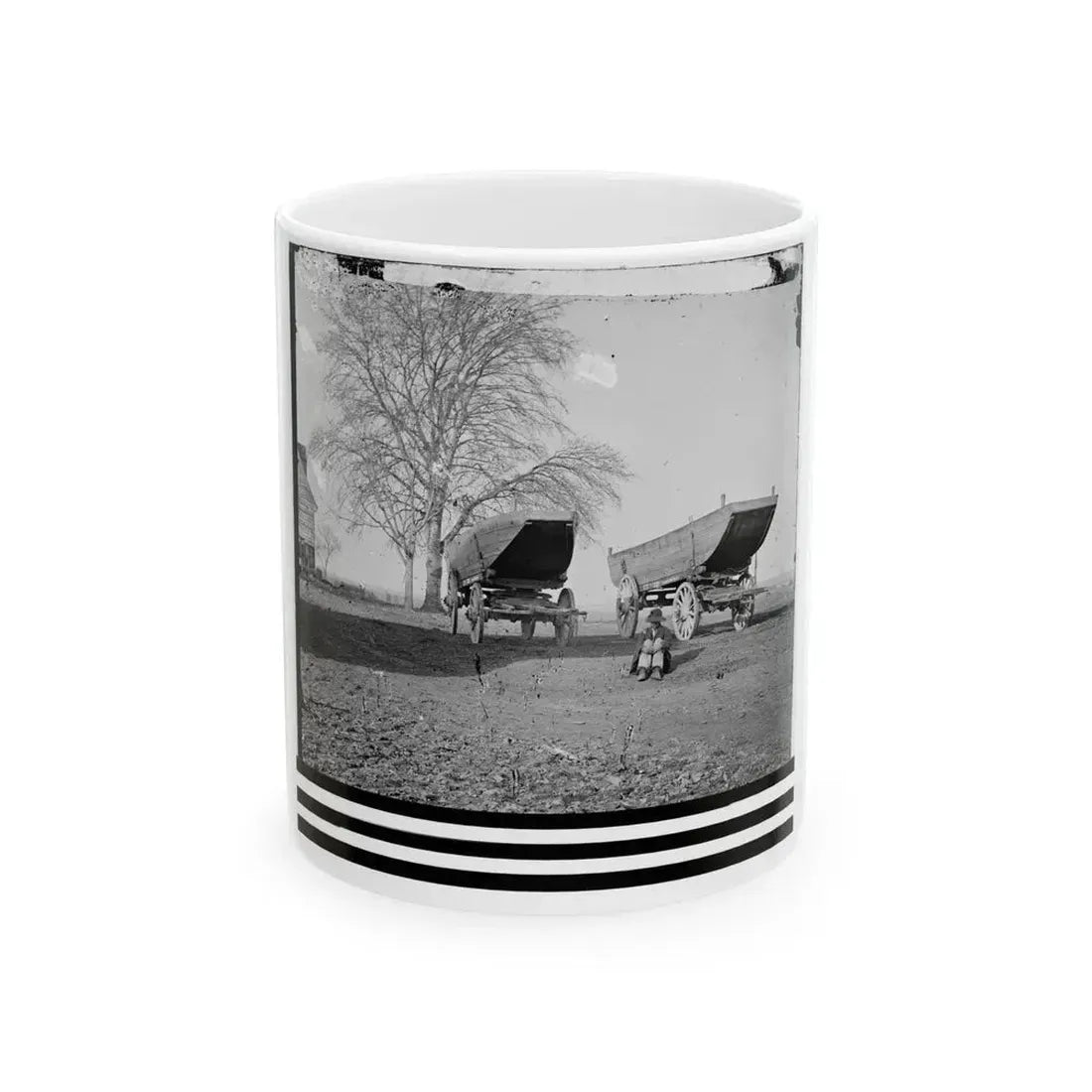 Dutch Gap, Virginia (Vicinity). Pontoon Boats On Wheeled Carriages At Deserted Farm House Near Dutch Gap Canal (U.S. Civil War) White Coffee Mug 11oz - Go Mug Yourself
