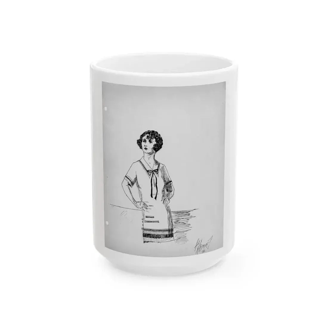 Early Figure Sketch 2 (c. 1920s) - White Coffee Mug 15oz - Go Mug Yourself