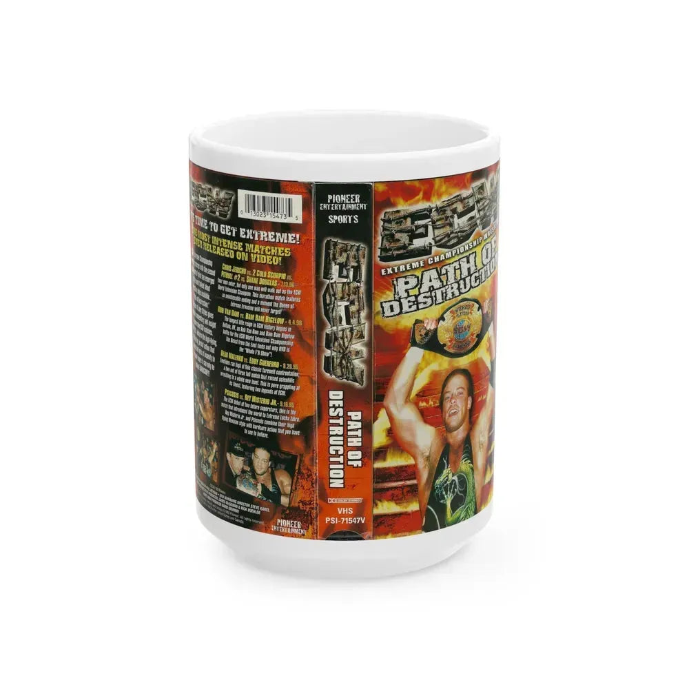 ECW PATH OF DESTRUCTION (VHS COVER) - White Coffee Mug 15oz - Go Mug Yourself
