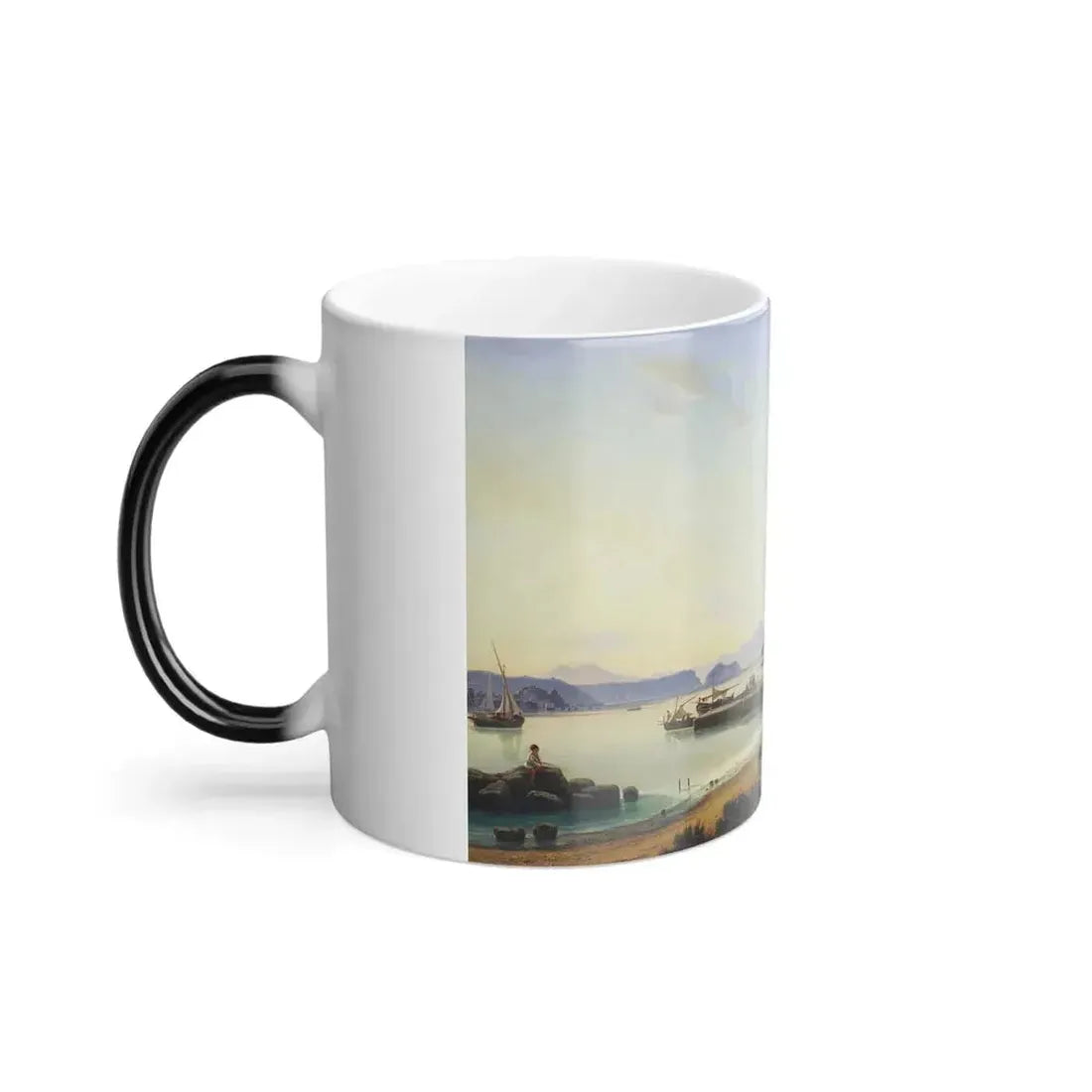 Edmund Hottenroth (1804-1889) View across the Golfo di Pozzuolo with the old harbour and castle - Oil on-0 - Color Changing Mug 11oz - Go Mug Yourself