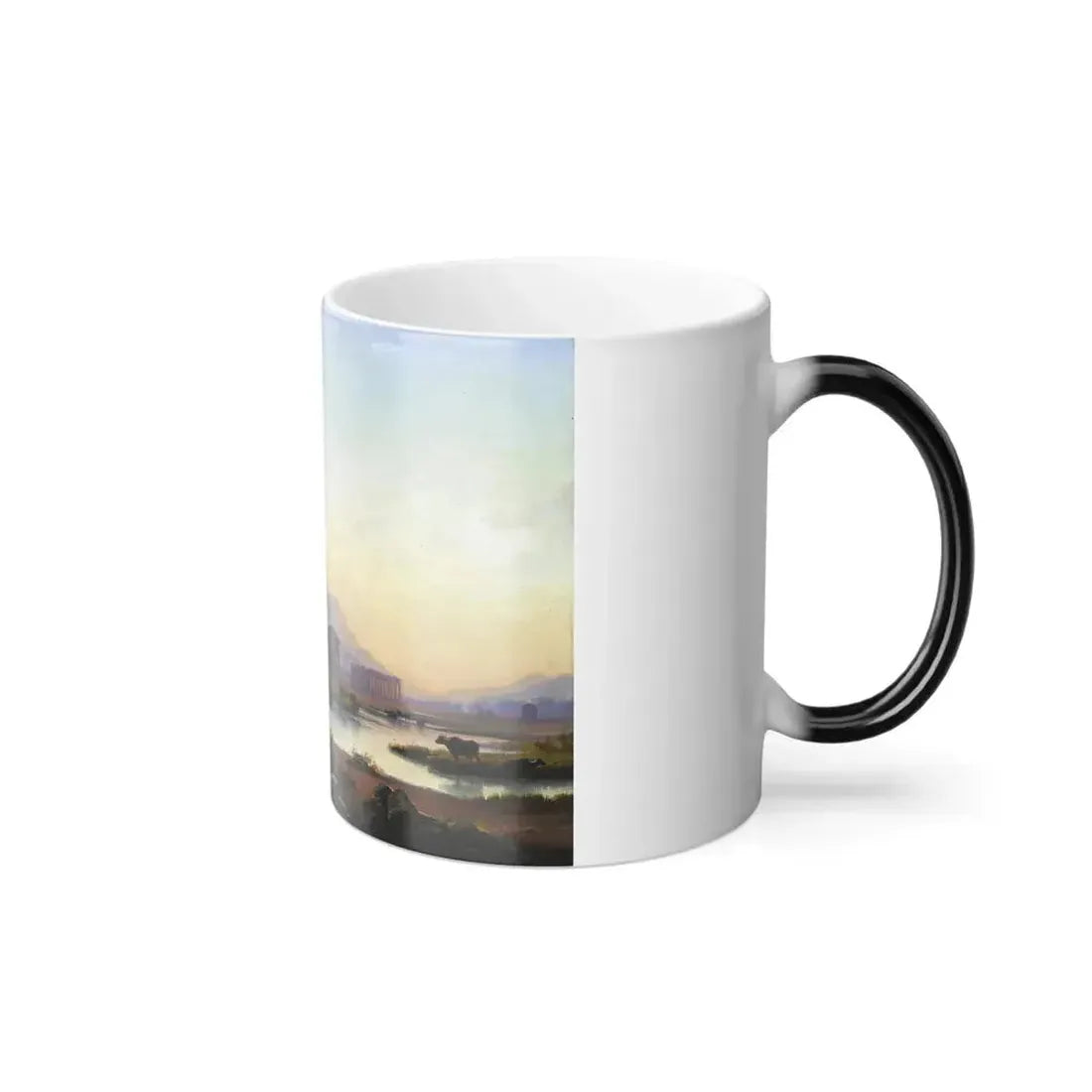 Edmund Hottenroth (1804-1889) View of the temples of Paestum in the evening light - Oil on Canvas 1854 - Color Changing Mug 11oz - Go Mug Yourself