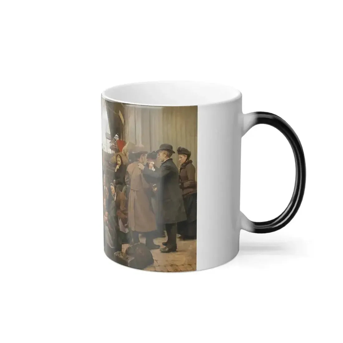 Edvard Petersen (1841-1911) Emigrants on Larsens Plads - Oil on canvas 1890 - Color Changing Mug 11oz - Go Mug Yourself