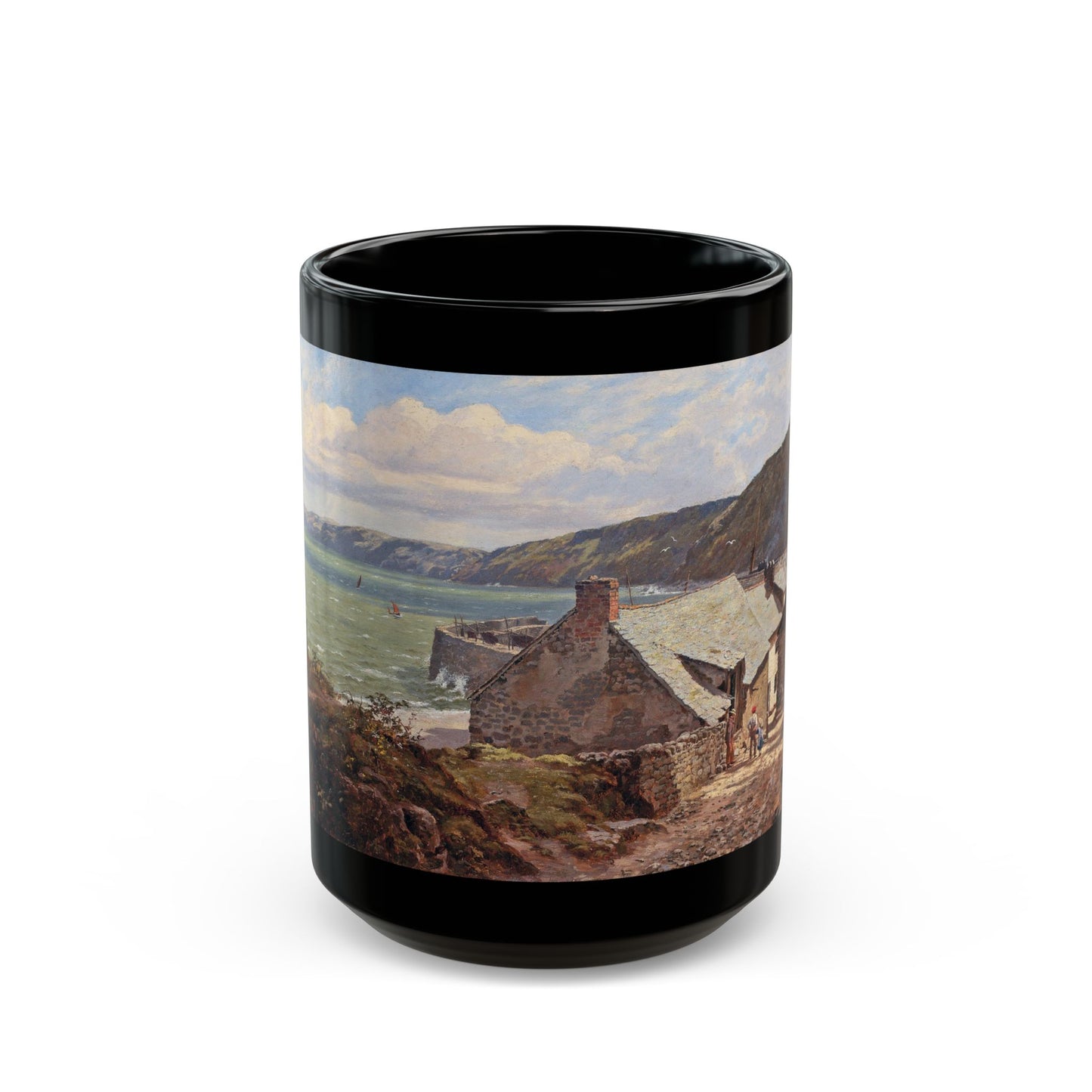 Edward Wilkins Waite (1854-1924) Clovelly - 1881 - Black Coffee Mug-15oz-Go Mug Yourself