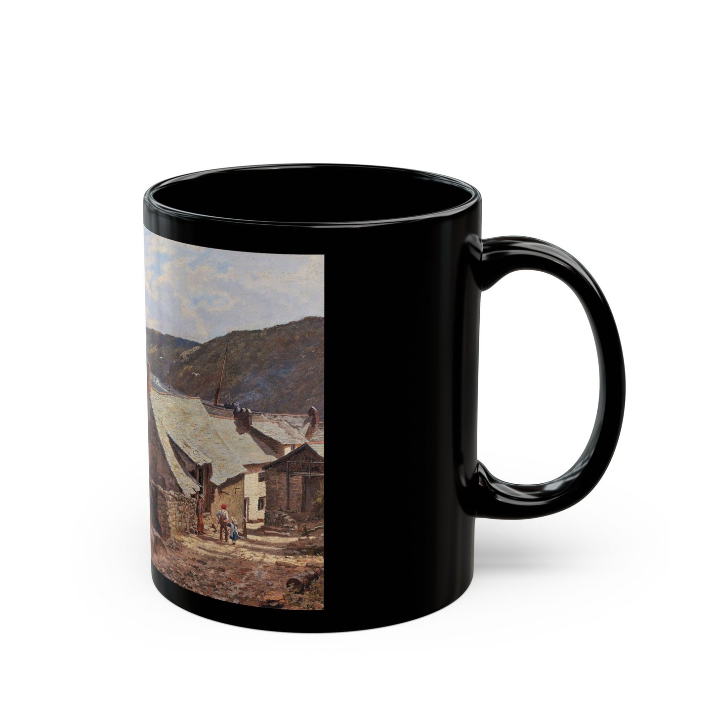 Edward Wilkins Waite (1854-1924) Clovelly - 1881 - Black Coffee Mug-Go Mug Yourself