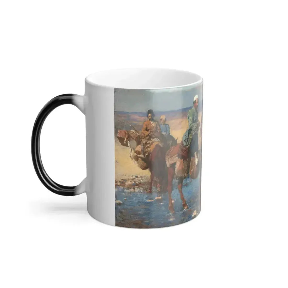 Edwin Lord Weeks (1849-1903) Horses at the Ford, Persia - Oil on Canvas - Color Changing Mug 11oz - Go Mug Yourself
