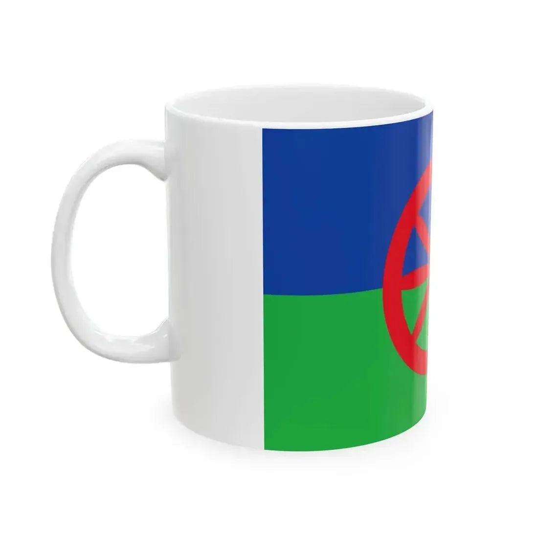 Eight-spoked wheel flag used by Hungarian Romanies (Hungary) White Coffee Mug - Go Mug Yourself