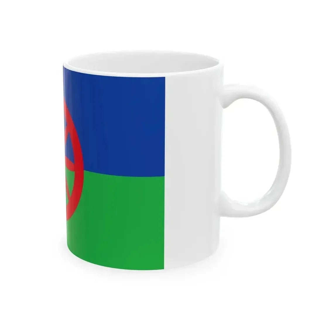 Eight-spoked wheel flag used by Hungarian Romanies (Hungary) White Coffee Mug - Go Mug Yourself