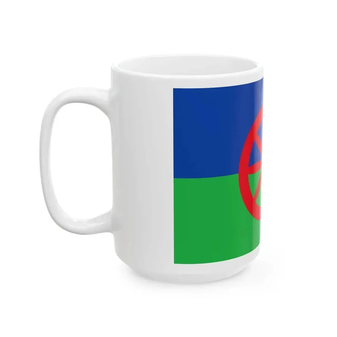Eight-spoked wheel flag used by Hungarian Romanies (Hungary) White Coffee Mug - Go Mug Yourself