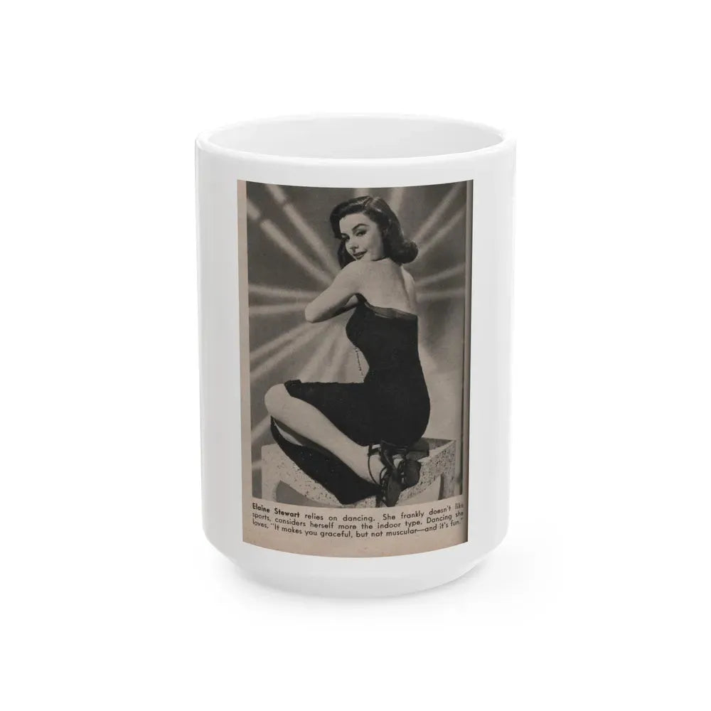 Elaine Stewart #131 - 1 B&W Photo & Caption from Modern Screen Mag. July '55 (Vintage Female Icon) White Coffee Mug 15oz - Go Mug Yourself
