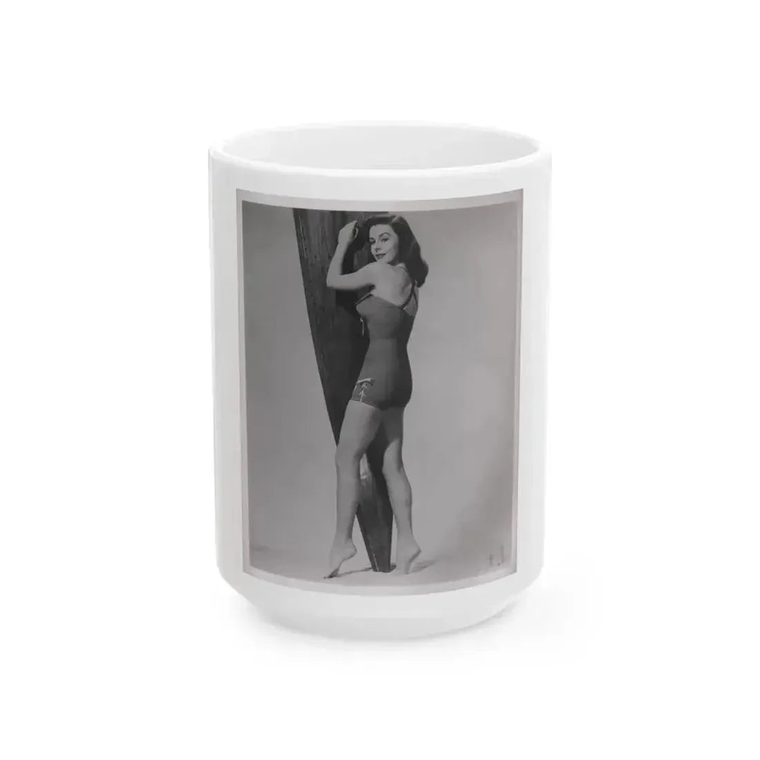 Elaine Stewart #162 - Negative Struck B&W 8x10 50's Era Full Body 1 Piece Swimsuit Cheesecake HQ Photo (Vintage Female Icon) White Coffee Mug 15oz - Go Mug Yourself