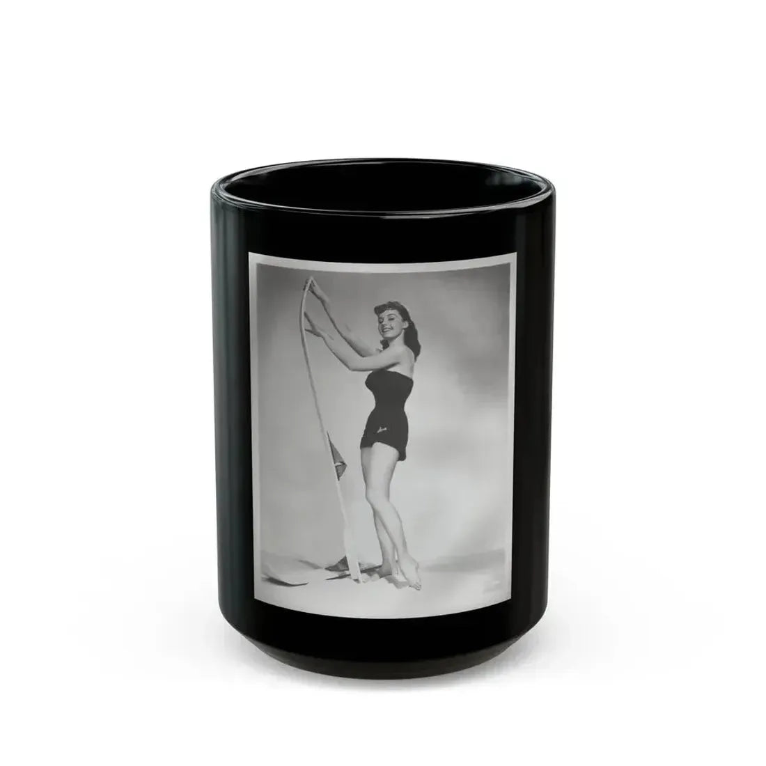 Elaine Stewart #163 - Negative Struck B&W 8x10 50's Era Full Body 1 Piece Swimsuit Cheesecake HQ Photo (Vintage Female Icon) Black Coffee Mug 15oz - Go Mug Yourself