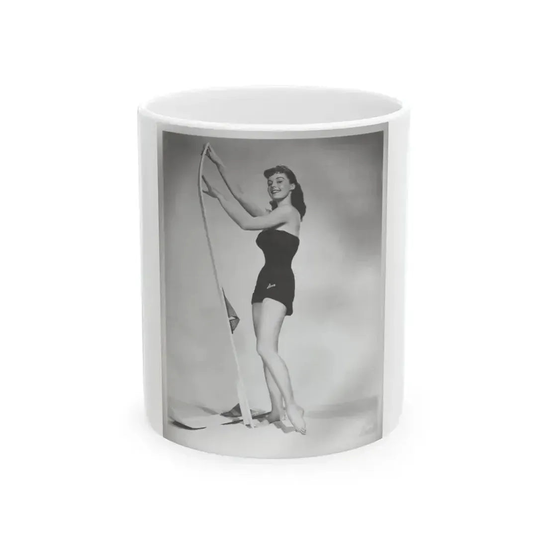 Elaine Stewart #163 - Negative Struck B&W 8x10 50's Era Full Body 1 Piece Swimsuit Cheesecake HQ Photo (Vintage Female Icon) White Coffee Mug 11oz - Go Mug Yourself
