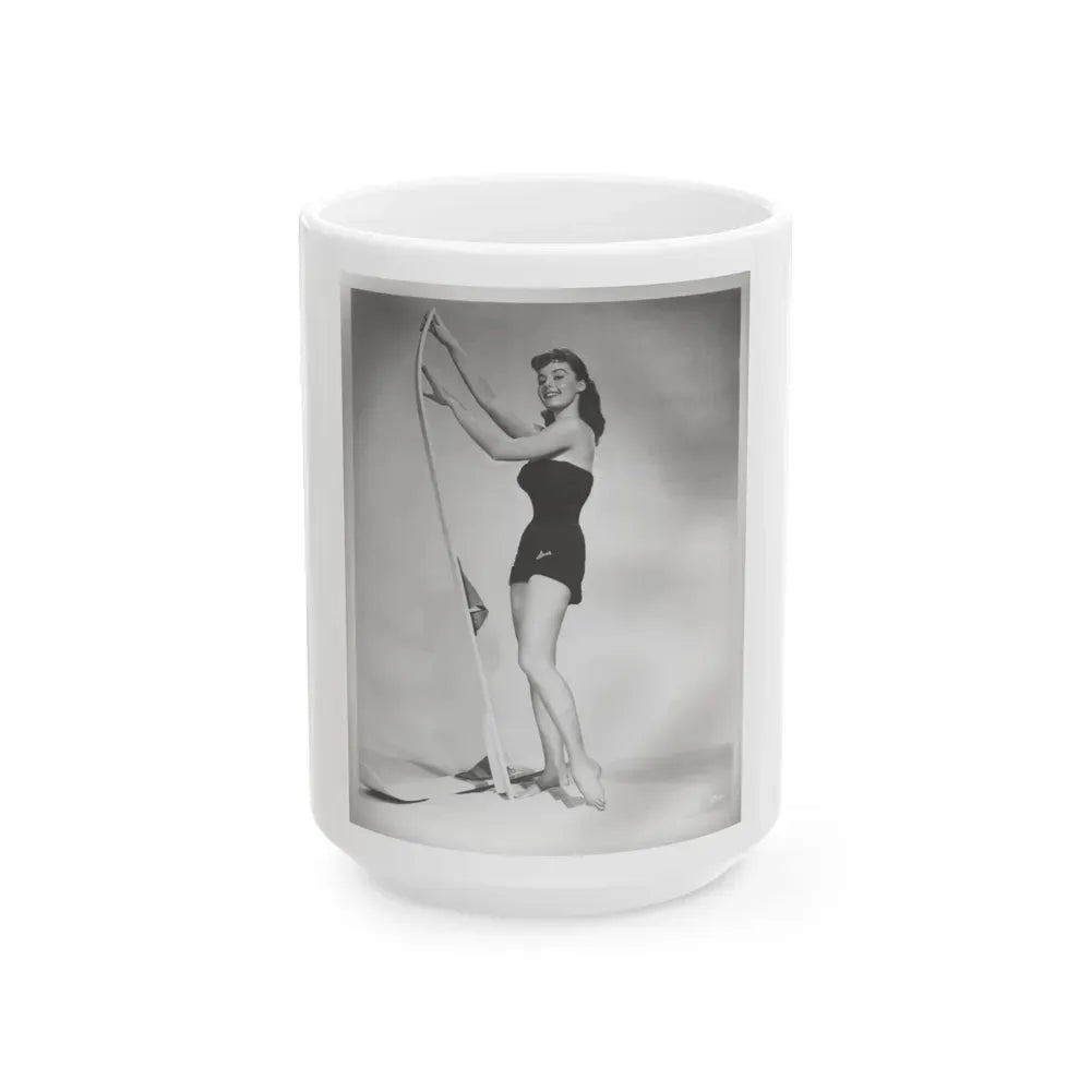 Elaine Stewart #163 - Negative Struck B&W 8x10 50's Era Full Body 1 Piece Swimsuit Cheesecake HQ Photo (Vintage Female Icon) White Coffee Mug 15oz - Go Mug Yourself