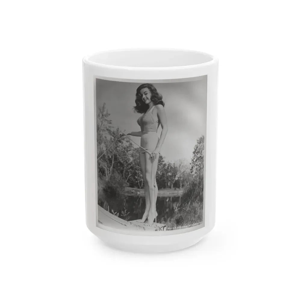 Elaine Stewart #164 - Negative Struck B&W 8x10 50's Era Full Body 1 Piece Swimsuit Cheesecake HQ Photo (Vintage Female Icon) White Coffee Mug 15oz - Go Mug Yourself