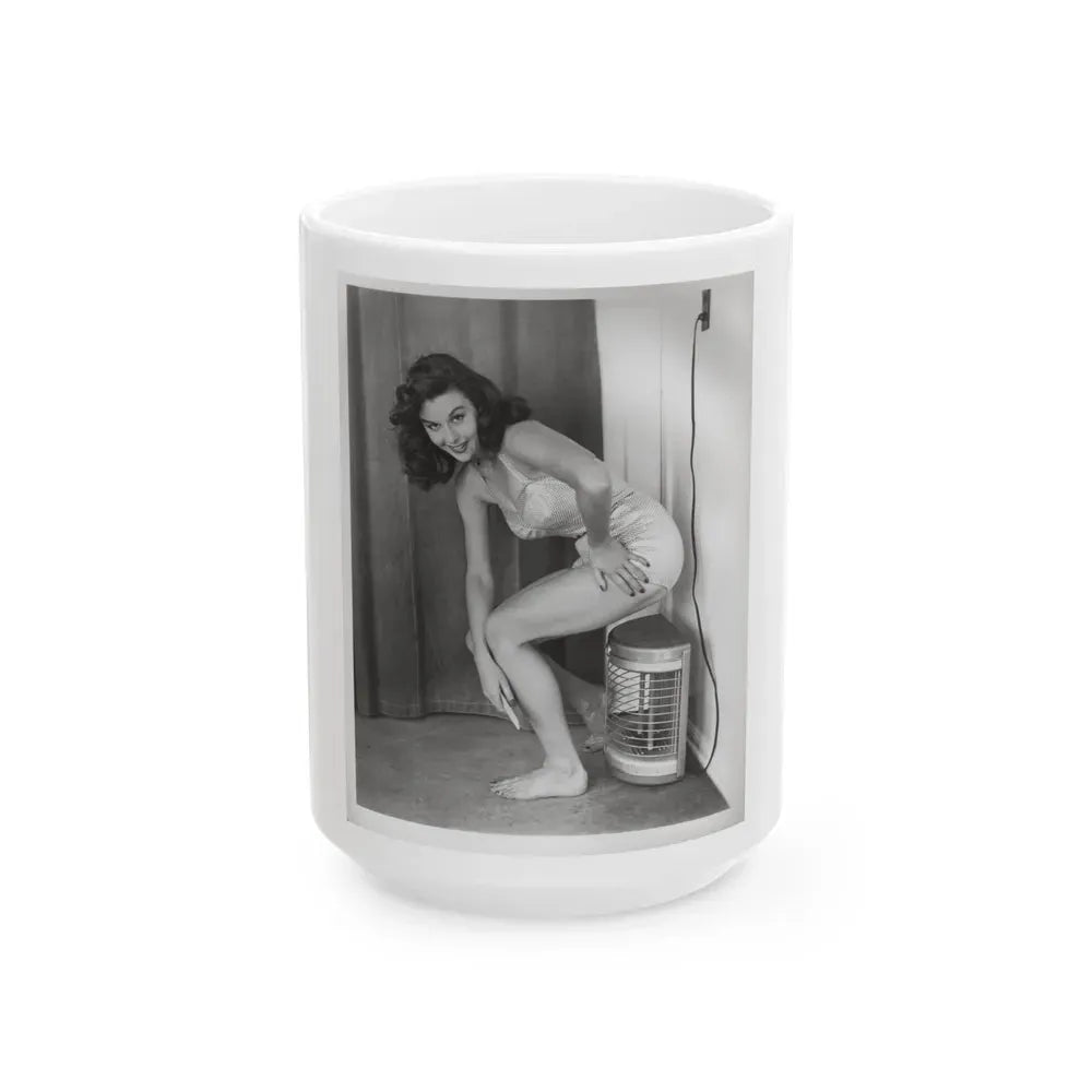 Elaine Stewart #165 - Negative Struck B&W 8x10 50's Era Full Body 1 Piece Swimsuit Cheesecake HQ Photo (Vintage Female Icon) White Coffee Mug 15oz - Go Mug Yourself