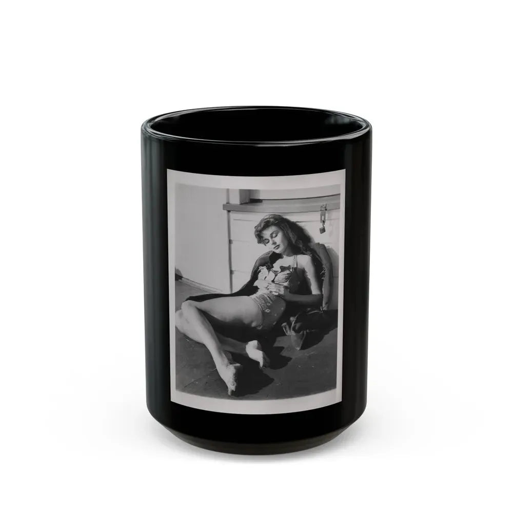 Elaine Stewart #166 - Negative Struck B&W 8x10 50's Era Full Body 1 Piece Swimsuit Cheesecake HQ Photo (Vintage Female Icon) Black Coffee Mug 15oz - Go Mug Yourself