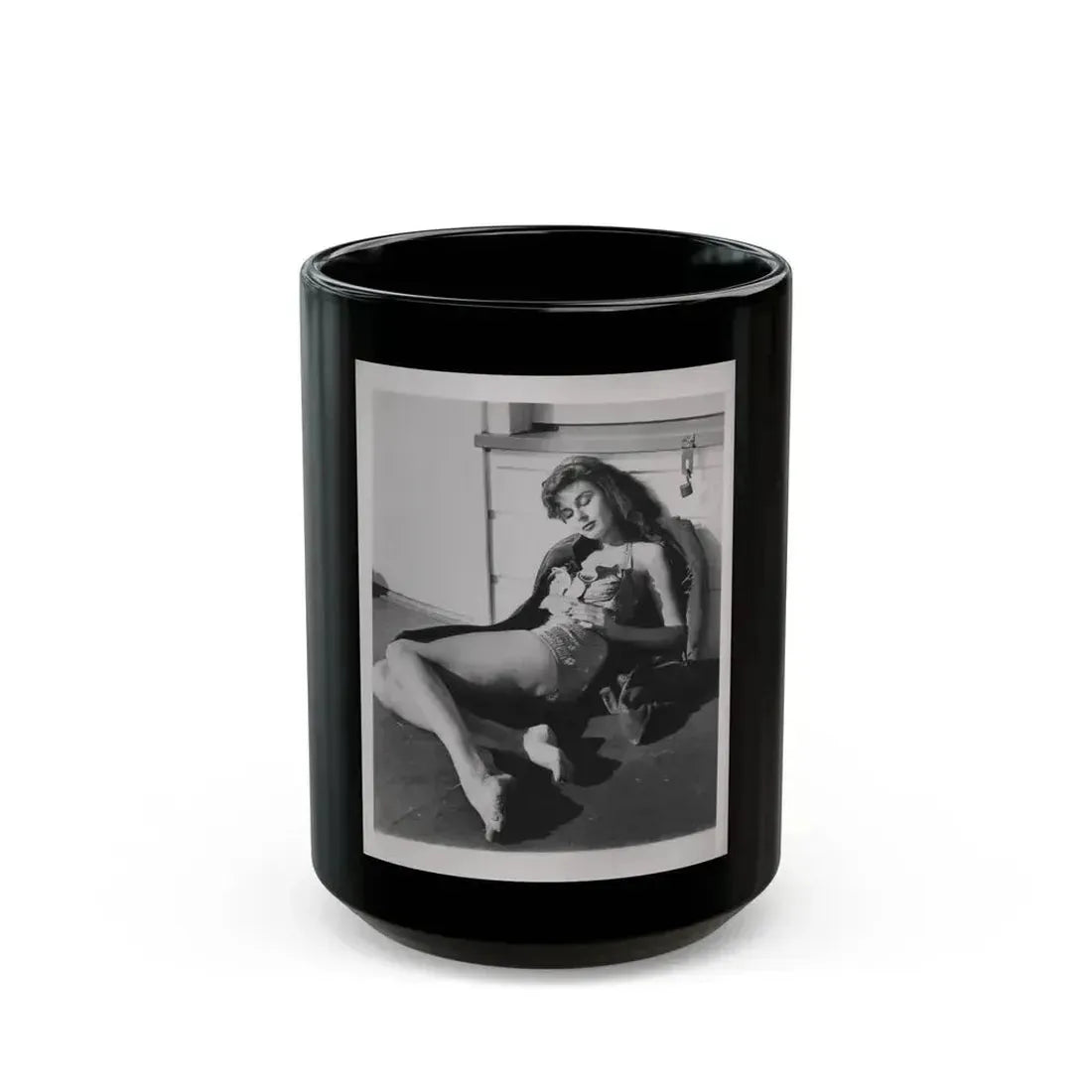 Elaine Stewart #166 - Negative Struck B&W 8x10 50's Era Full Body 1 Piece Swimsuit Cheesecake HQ Photo (Vintage Female Icon) Black Coffee Mug 15oz - Go Mug Yourself