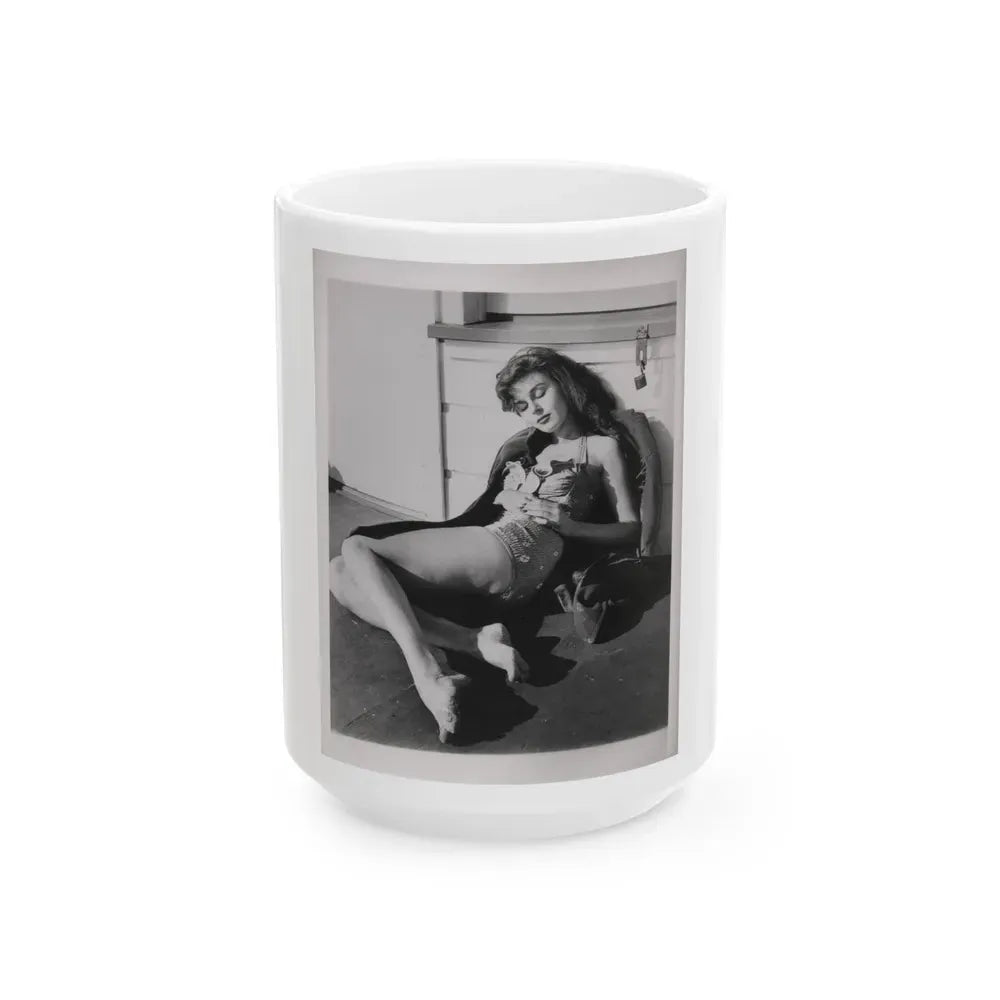 Elaine Stewart #166 - Negative Struck B&W 8x10 50's Era Full Body 1 Piece Swimsuit Cheesecake HQ Photo (Vintage Female Icon) White Coffee Mug 15oz - Go Mug Yourself