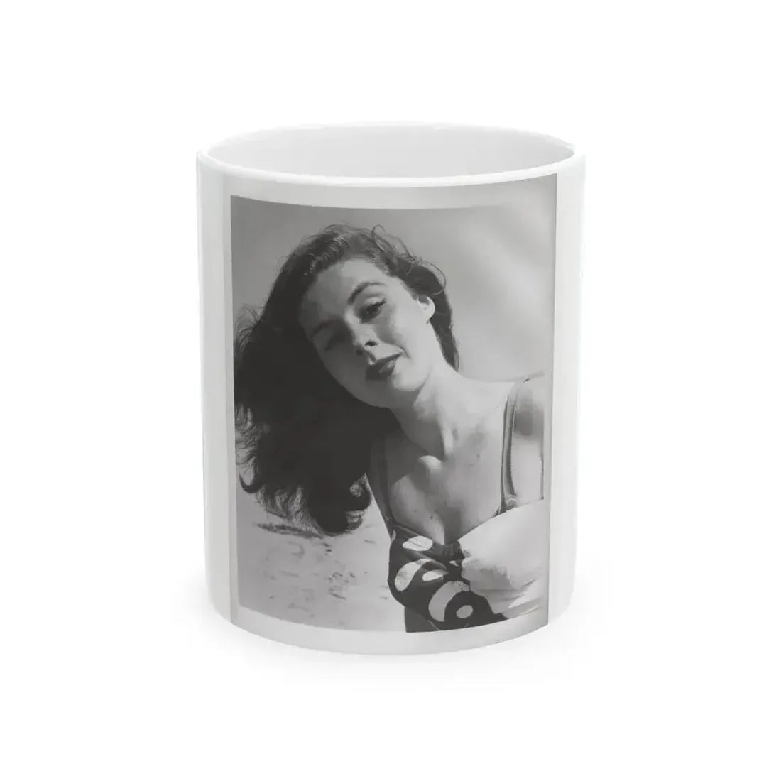 Elaine Stewart #167 - Negative Struck B&W 8x10 50's Head & Upper Body Body 1 Piece Swimsuit Cheesecake HQ Photo (Vintage Female Icon) White Coffee Mug 11oz - Go Mug Yourself
