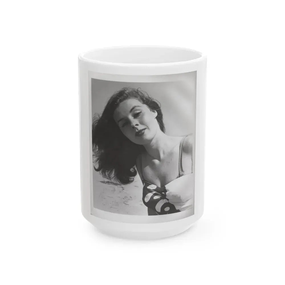 Elaine Stewart #167 - Negative Struck B&W 8x10 50's Head & Upper Body Body 1 Piece Swimsuit Cheesecake HQ Photo (Vintage Female Icon) White Coffee Mug 15oz - Go Mug Yourself