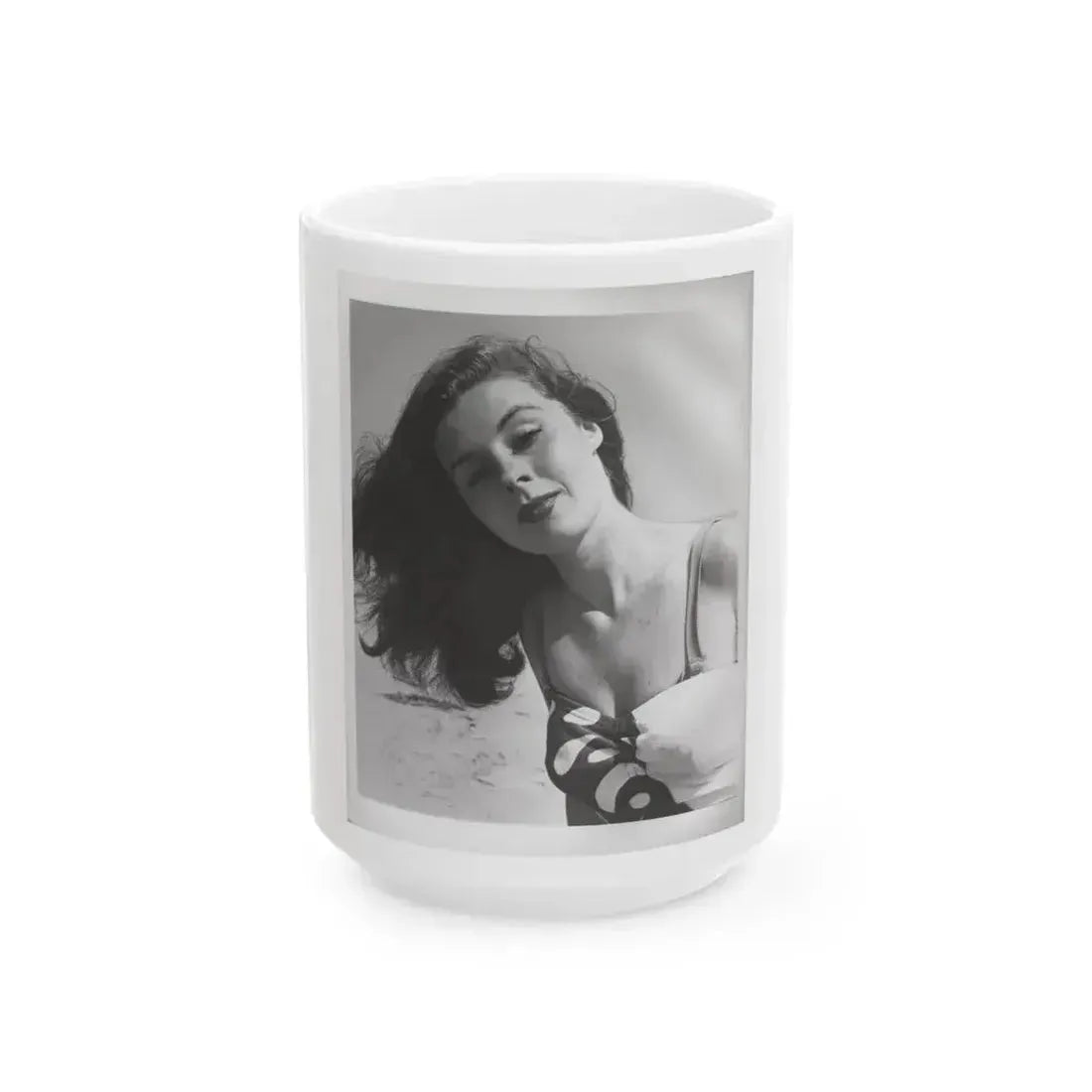 Elaine Stewart #167 - Negative Struck B&W 8x10 50's Head & Upper Body Body 1 Piece Swimsuit Cheesecake HQ Photo (Vintage Female Icon) White Coffee Mug 15oz - Go Mug Yourself