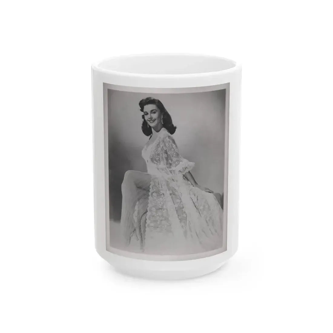 Elaine Stewart #168 - Negative Struck B&W 8x10 50's Era Full Body Glamour Dress HQ Photo (Vintage Female Icon) White Coffee Mug 15oz - Go Mug Yourself