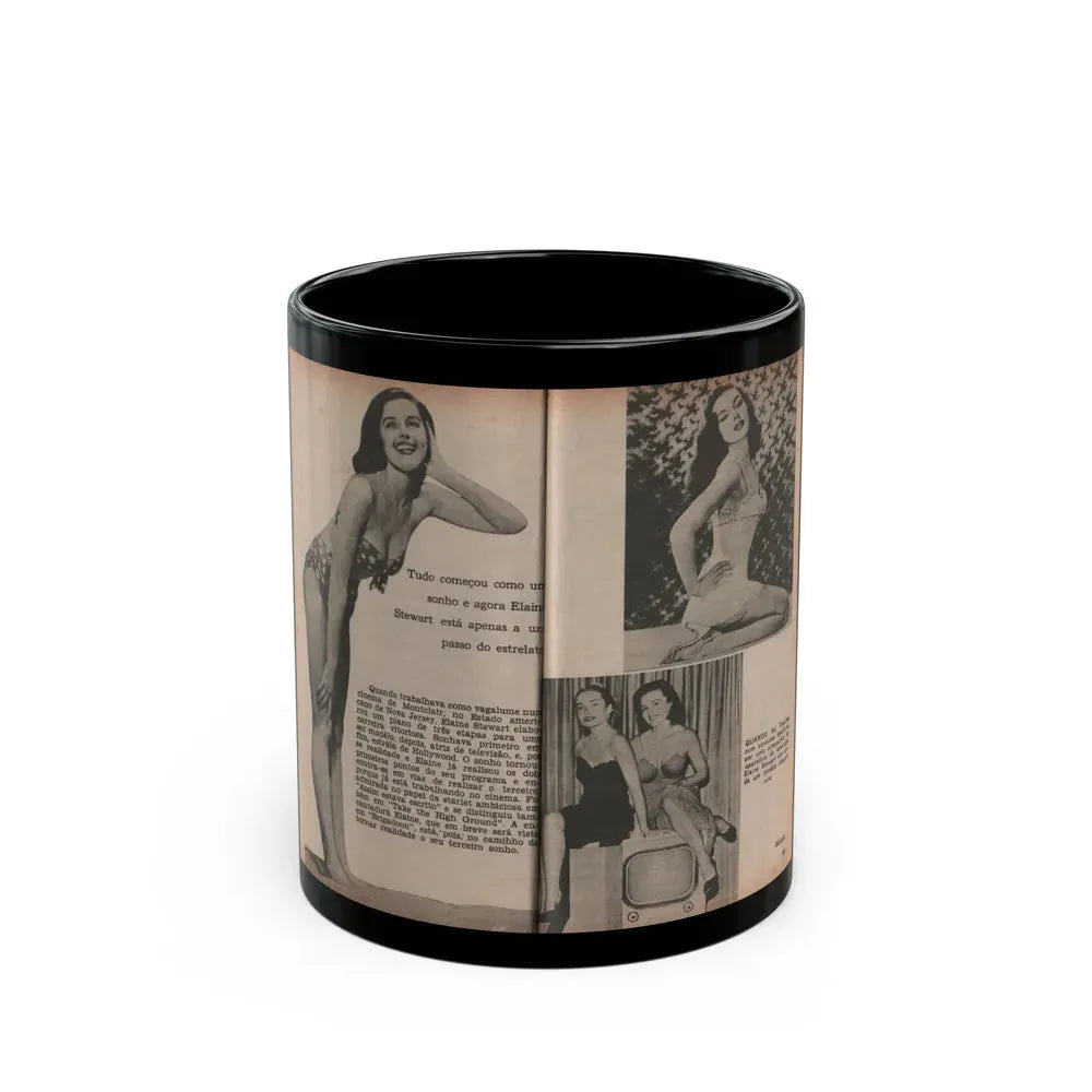 Elaine Stewart #172 - Pages 2 & 3 of 5 with, 3 Page B&W Photos & Captions from Aconteceu MARCO DE 1955 Brazilian Digest Mag. (Vintage Female Icon) Black Coffee Mug 11oz - Go Mug Yourself