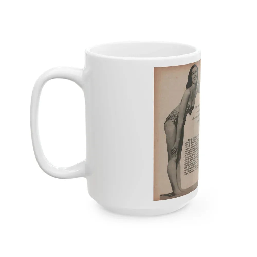 Elaine Stewart #172 - Pages 2 & 3 of 5 with, 3 Page B&W Photos & Captions from Aconteceu MARCO DE 1955 Brazilian Digest Mag. (Vintage Female Icon) White Coffee Mug - Go Mug Yourself