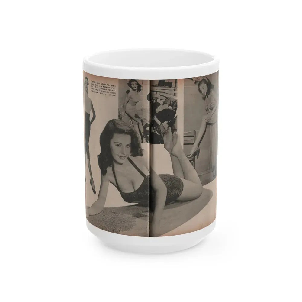 Elaine Stewart #173 - Pages 4 & 5 of 5 with, B&W Centerfold, 3 B&W Pics & Caption from Aconteceu MARCO DE 1955 Brazilian Digest Mag. (Vintage Female Icon) White Coffee Mug 15oz - Go Mug Yourself