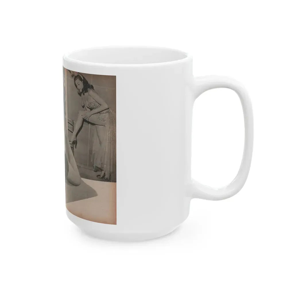 Elaine Stewart #173 - Pages 4 & 5 of 5 with, B&W Centerfold, 3 B&W Pics & Caption from Aconteceu MARCO DE 1955 Brazilian Digest Mag. (Vintage Female Icon) White Coffee Mug - Go Mug Yourself