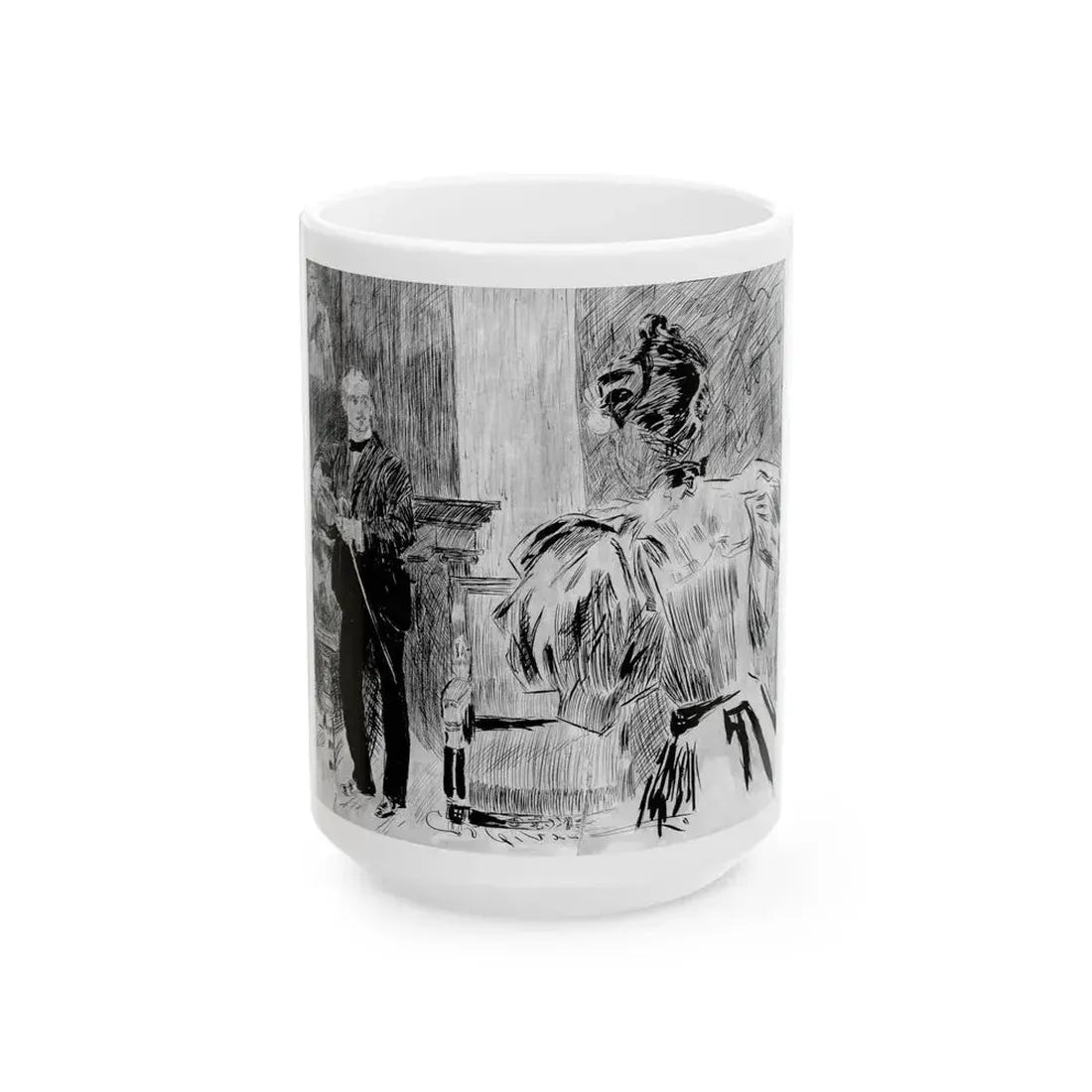 Elegant interior with man and woman - White Coffee Mug 15oz - Go Mug Yourself