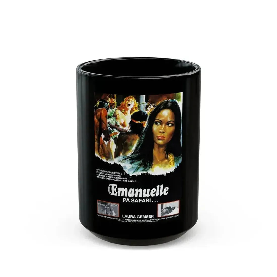 EMANUELLE AND THE LAST CANNIBALS (DANISH) 1977 Movie Poster - Black Coffee Mug 15oz - Go Mug Yourself
