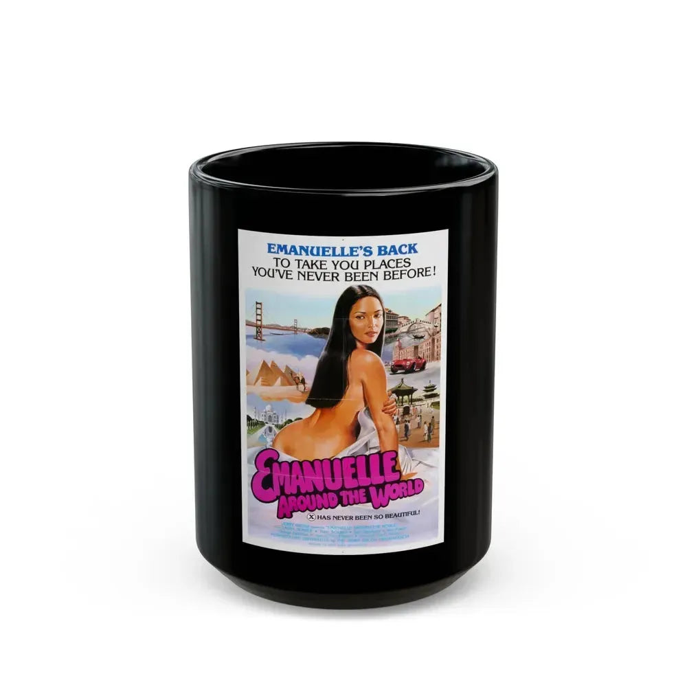 EMANUELLE AROUND THE WORLD 1977 Movie Poster - Black Coffee Mug 15oz - Go Mug Yourself