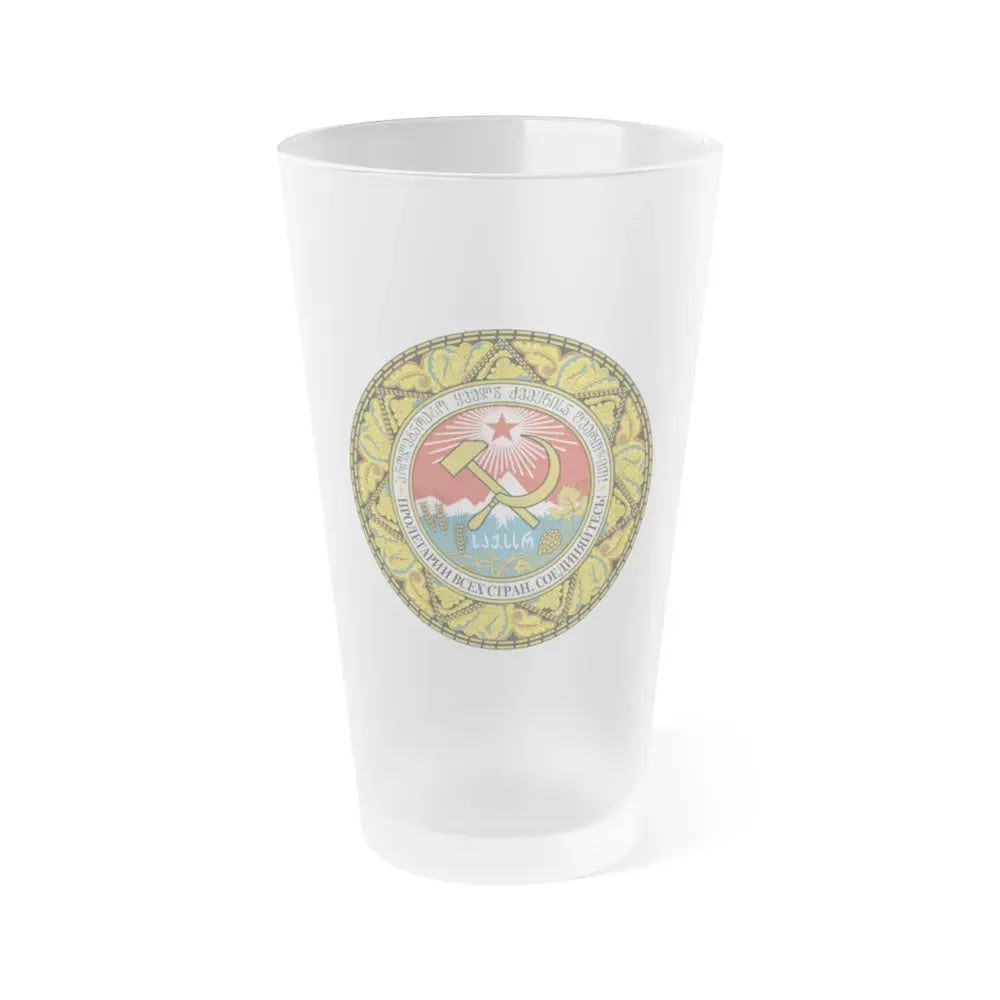 Emblem of the Georgian SSR-2 - Frosted Pint Glass 16oz 16oz Frosted - Go Mug Yourself