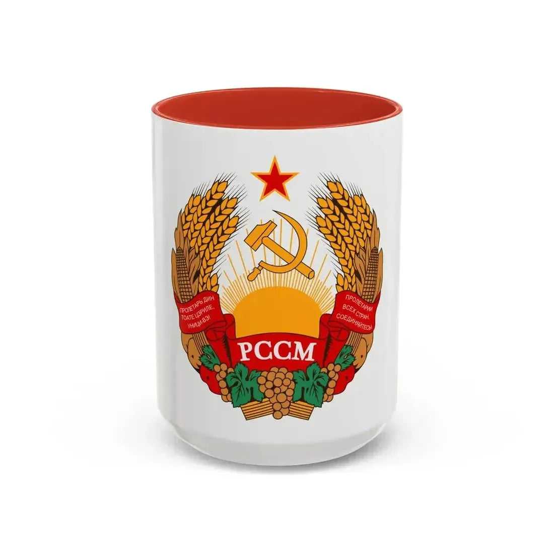Emblem of the Moldavian SSR (1957-1981) - Accent Coffee Mug 15oz Red - Go Mug Yourself