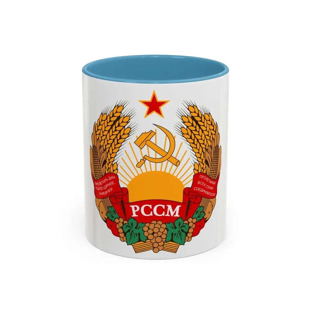 Emblem of the Moldavian SSR (1981-1990) - Accent Coffee Mug 11oz Light Blue - Go Mug Yourself