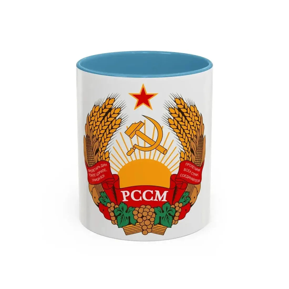Emblem of the Moldavian SSR (1981-1990) - Accent Coffee Mug 11oz Light Blue - Go Mug Yourself
