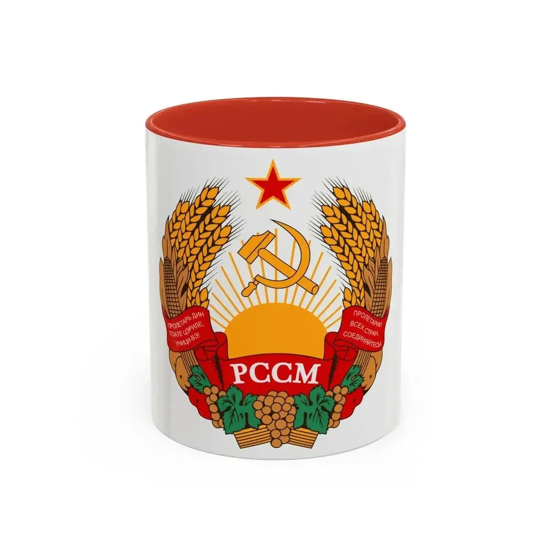 Emblem of the Moldavian SSR (1981-1990) - Accent Coffee Mug 11oz Red - Go Mug Yourself