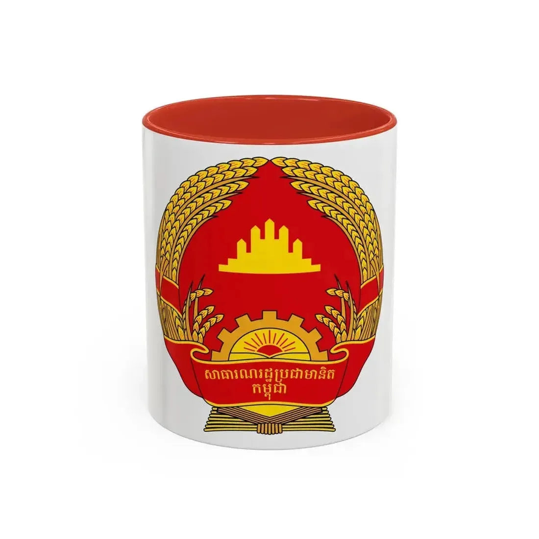 Emblem of the People's Republic of Kampuchea (1981-1989) - Accent Coffee Mug 11oz Red - Go Mug Yourself